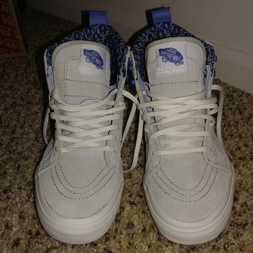 Gray, White, Blue Vans